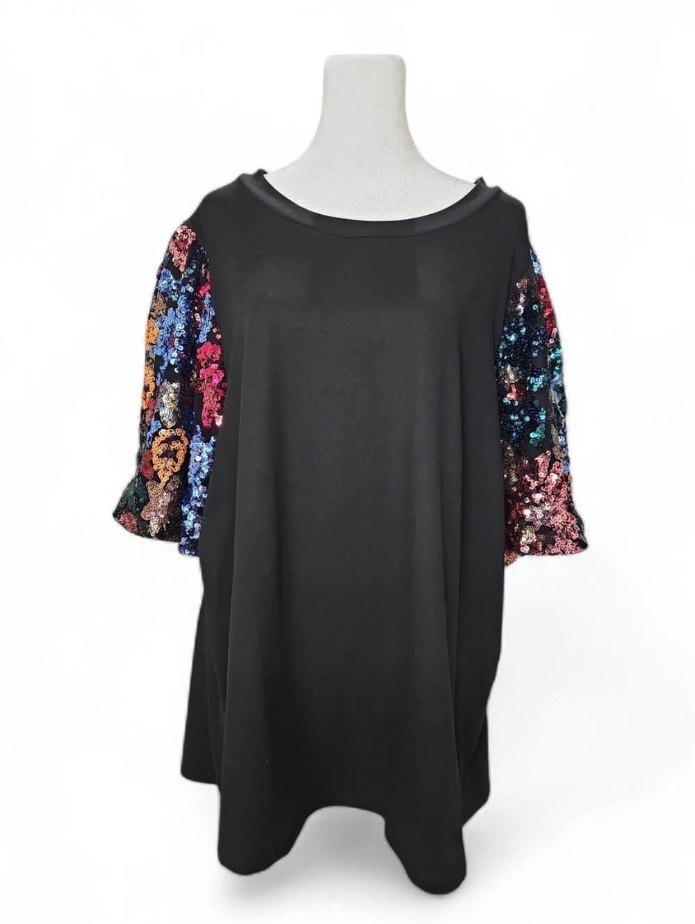 Black Sequin Sleeve Women's Tunic Top
